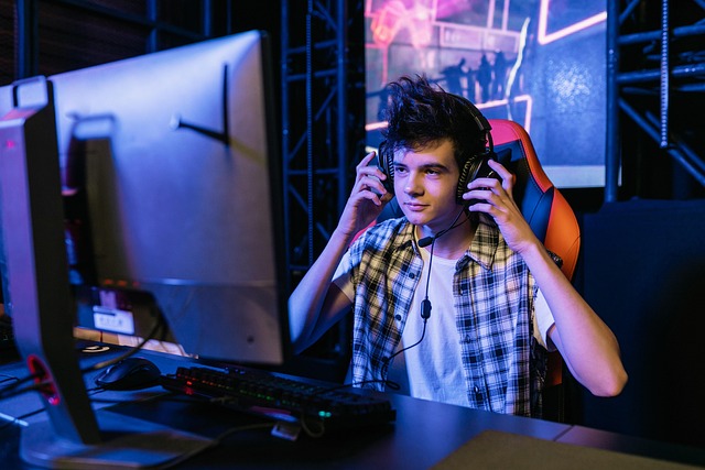 E-athlete gaming scene with futuristic technology